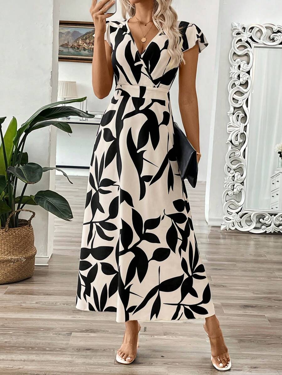 EMERY ROSE Vestido longo de verão feminino com decote em V e estampa floral com cintura evasê e maxi roupa feminina