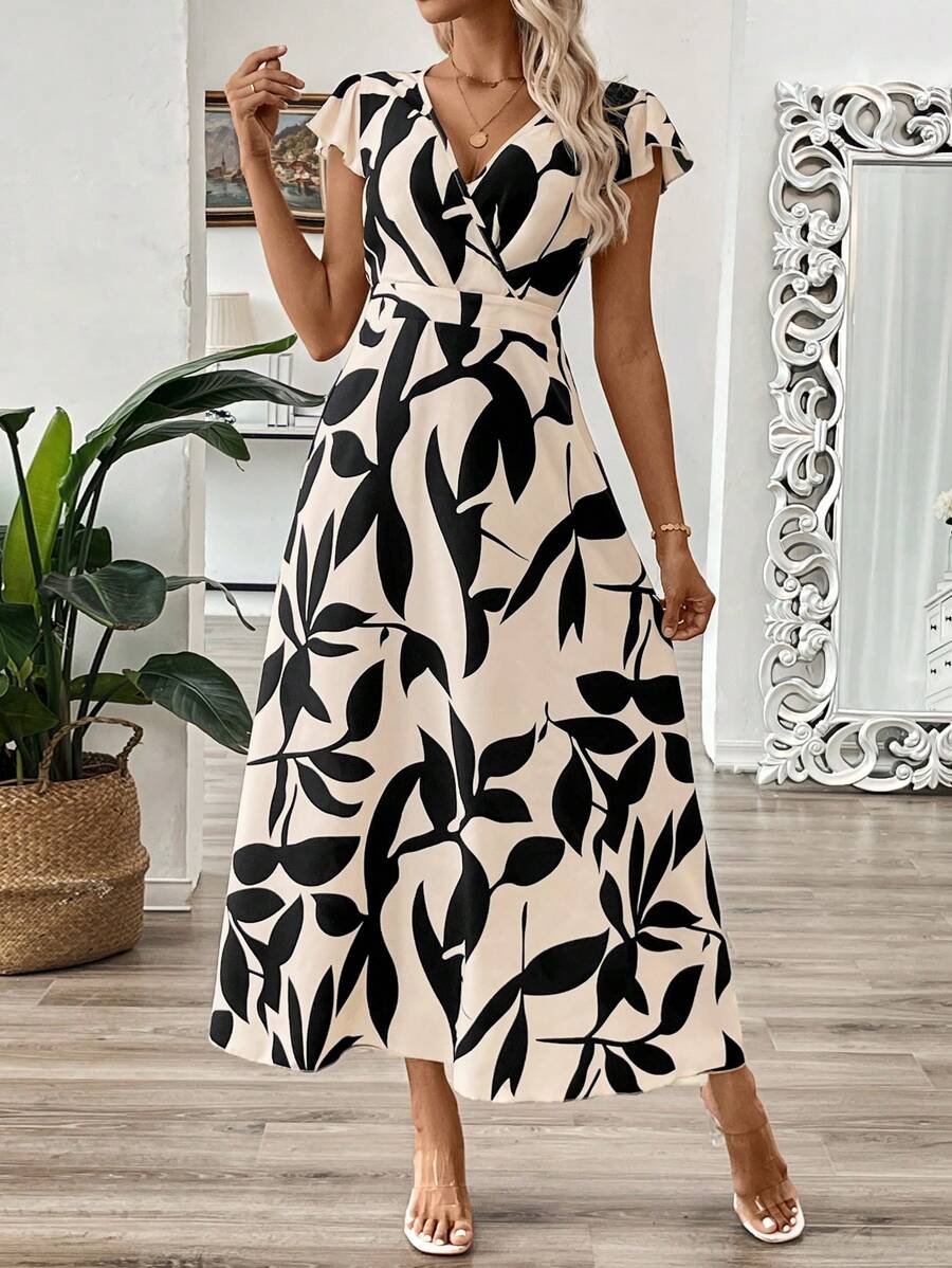 EMERY ROSE Vestido longo de verão feminino com decote em V e estampa floral com cintura evasê e maxi roupa feminina