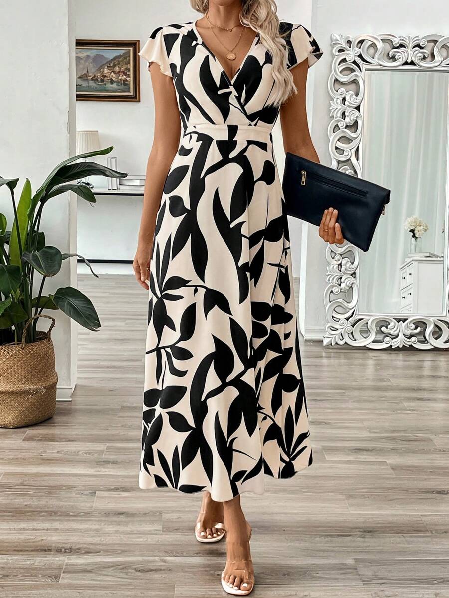 EMERY ROSE Vestido longo de verão feminino com decote em V e estampa floral com cintura evasê e maxi roupa feminina