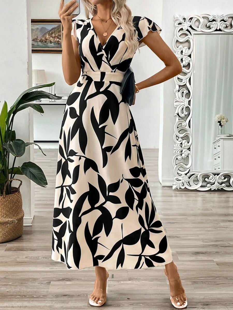 EMERY ROSE Vestido longo de verão feminino com decote em V e estampa floral com cintura evasê e maxi roupa feminina