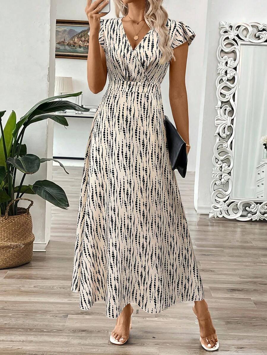 EMERY ROSE Vestido longo de verão feminino com decote em V e estampa floral com cintura evasê e maxi roupa feminina