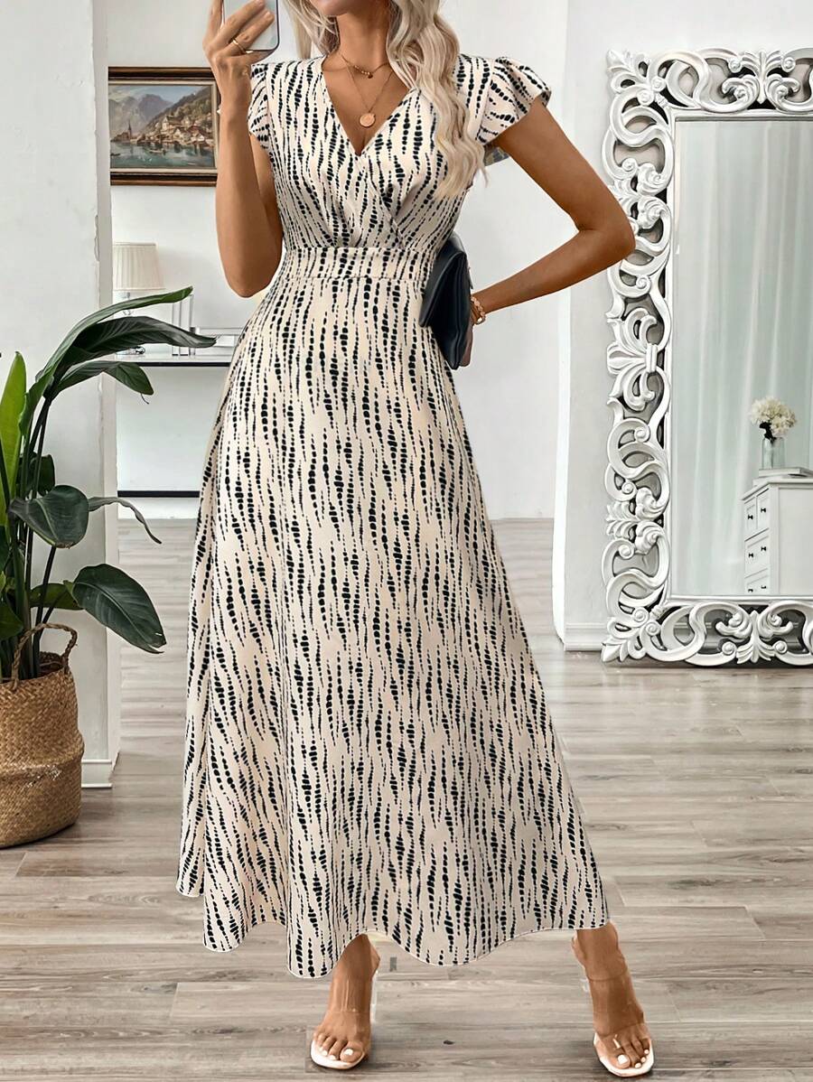 EMERY ROSE Vestido longo de verão feminino com decote em V e estampa floral com cintura evasê e maxi roupa feminina