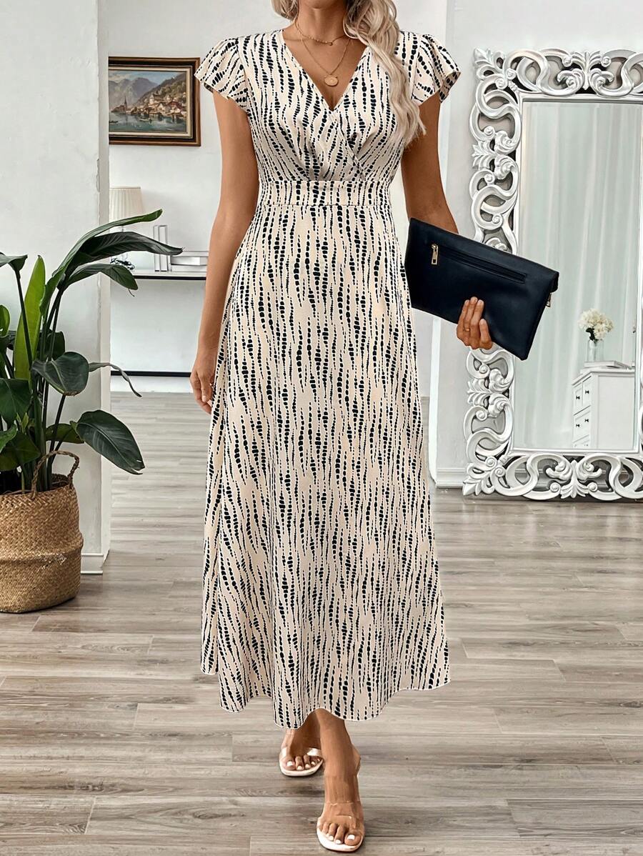 EMERY ROSE Vestido longo de verão feminino com decote em V e estampa floral com cintura evasê e maxi roupa feminina