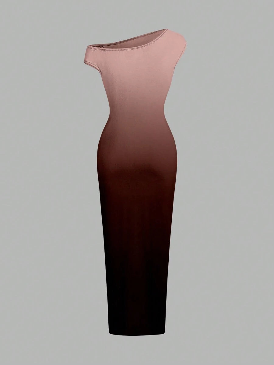 SHEIN BAE Vestido Bodycon Feminino Preto Sólido com Gola Assimétrica e Babados, Verão