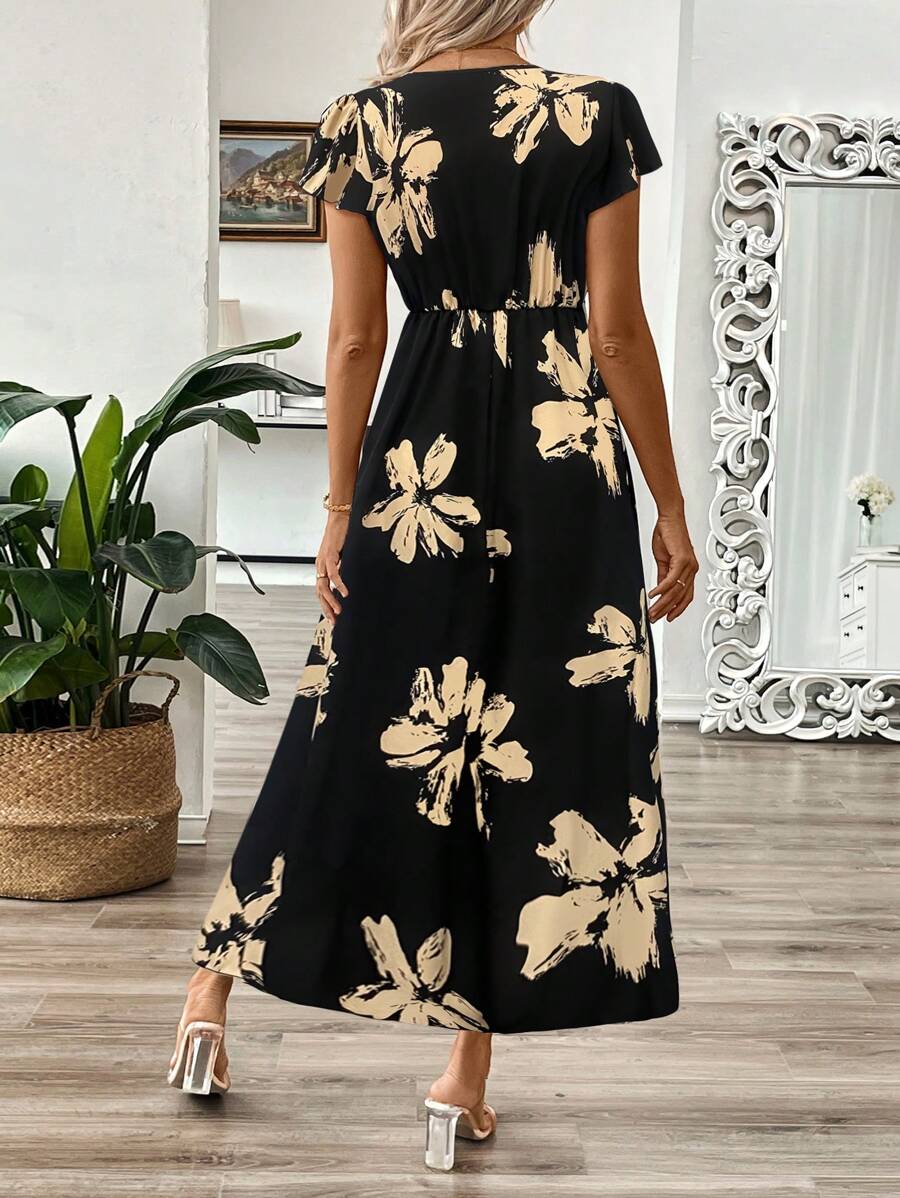 EMERY ROSE Vestido longo de verão feminino com decote em V e estampa floral com cintura evasê e maxi roupa feminina