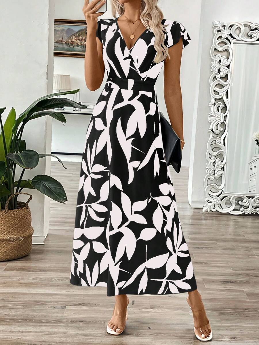 EMERY ROSE Vestido longo de verão feminino com decote em V e estampa floral com cintura evasê e maxi roupa feminina