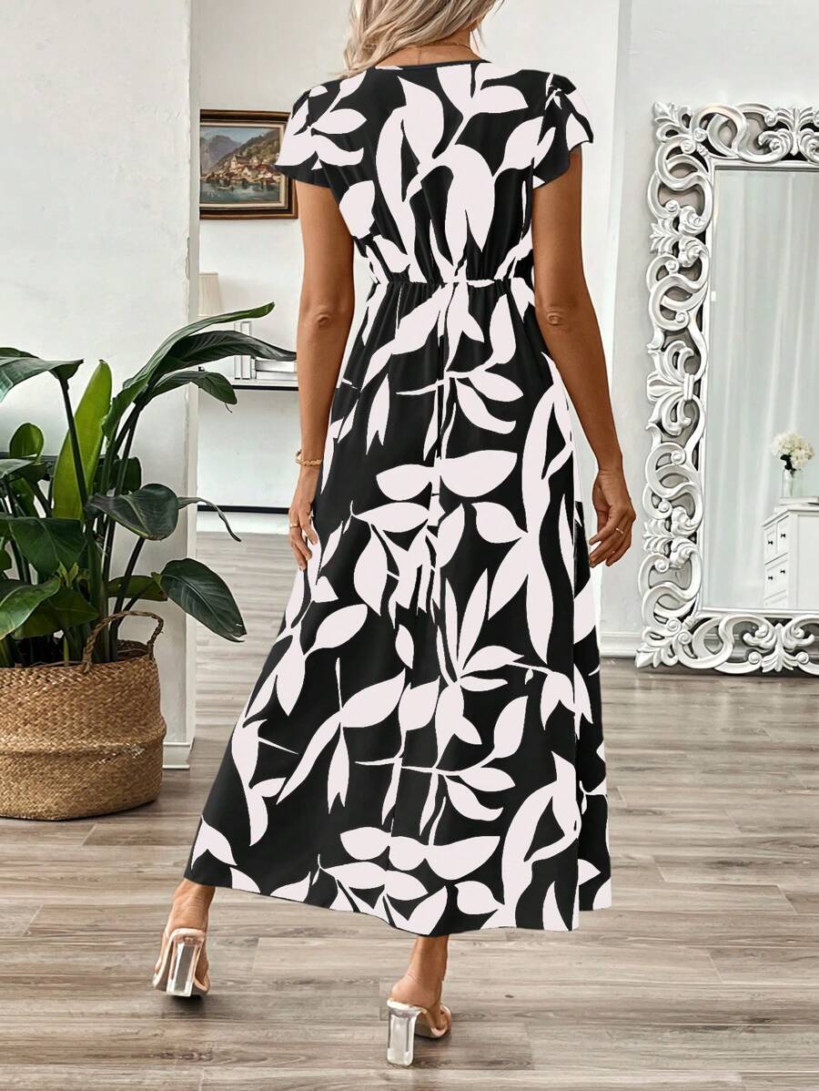 EMERY ROSE Vestido longo de verão feminino com decote em V e estampa floral com cintura evasê e maxi roupa feminina