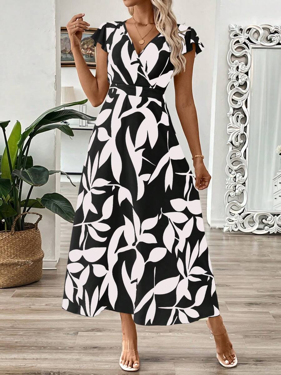 EMERY ROSE Vestido longo de verão feminino com decote em V e estampa floral com cintura evasê e maxi roupa feminina