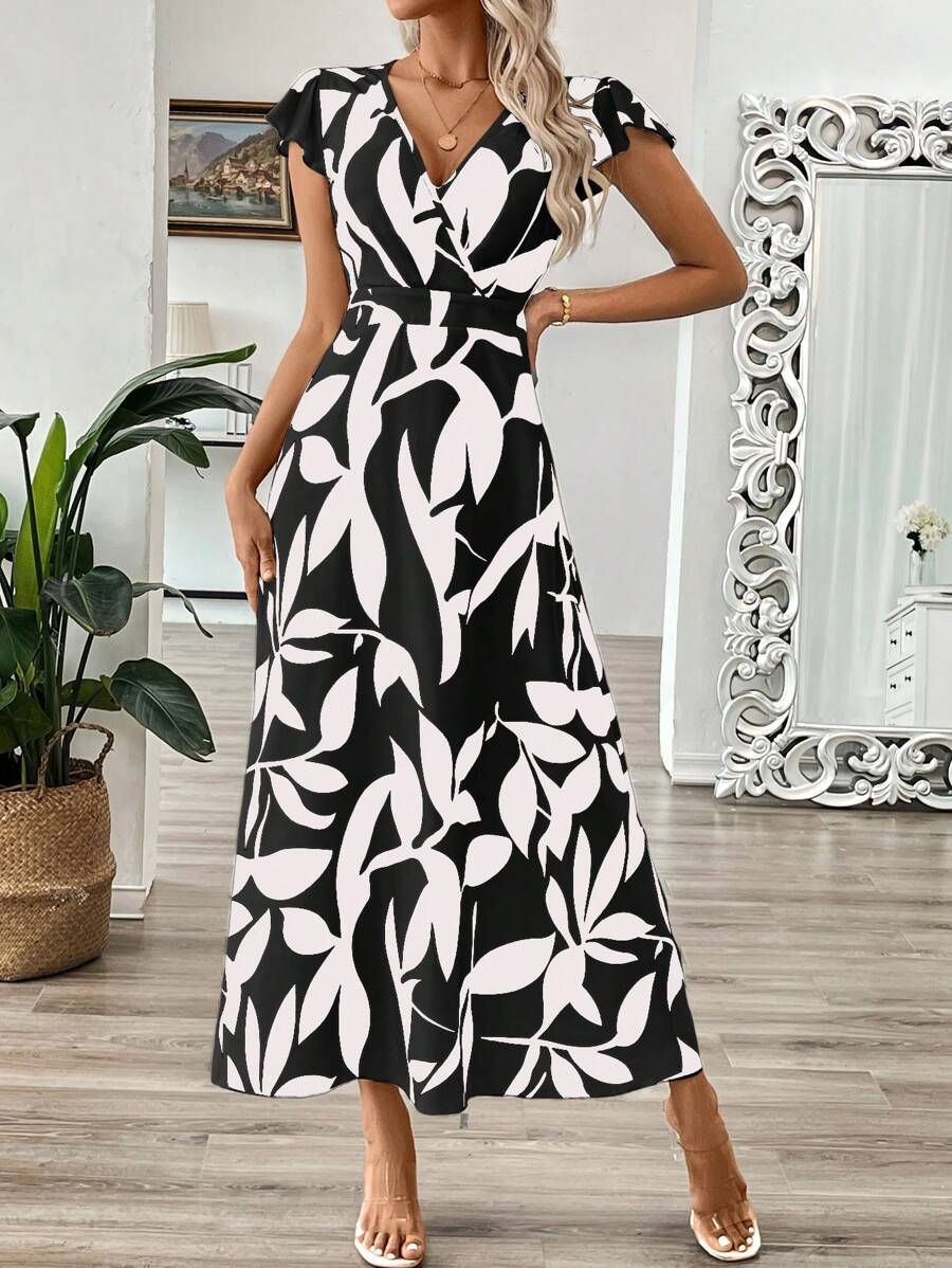 EMERY ROSE Vestido longo de verão feminino com decote em V e estampa floral com cintura evasê e maxi roupa feminina