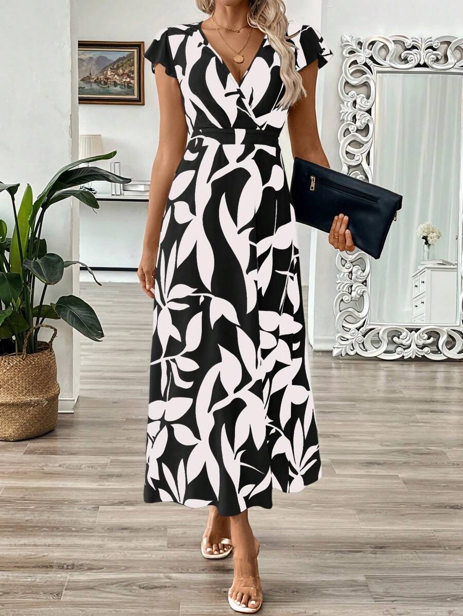 EMERY ROSE Vestido longo de verão feminino com decote em V e estampa floral com cintura evasê e maxi roupa feminina