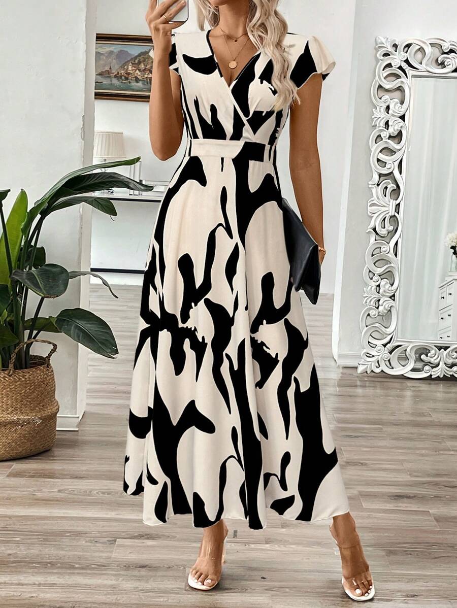 EMERY ROSE Vestido longo de verão feminino com decote em V e estampa floral com cintura evasê e maxi roupa feminina