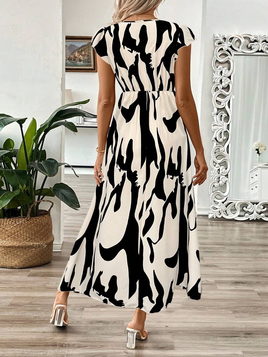 EMERY ROSE Vestido longo de verão feminino com decote em V e estampa floral com cintura evasê e maxi roupa feminina