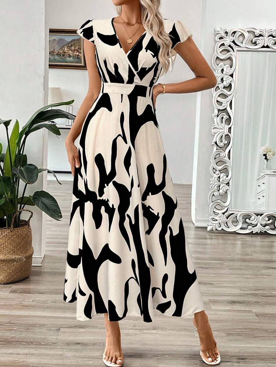 EMERY ROSE Vestido longo de verão feminino com decote em V e estampa floral com cintura evasê e maxi roupa feminina