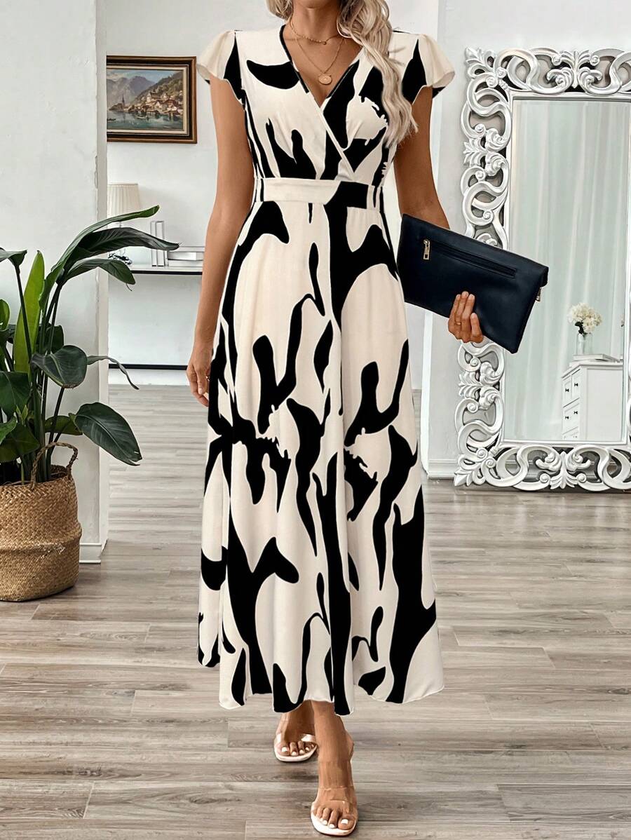 EMERY ROSE Vestido longo de verão feminino com decote em V e estampa floral com cintura evasê e maxi roupa feminina