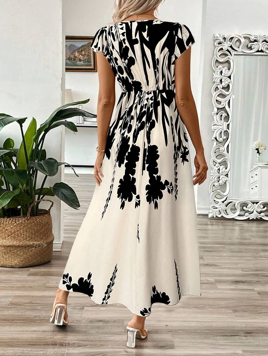 EMERY ROSE Vestido longo de verão feminino com decote em V e estampa floral com cintura evasê e maxi roupa feminina
