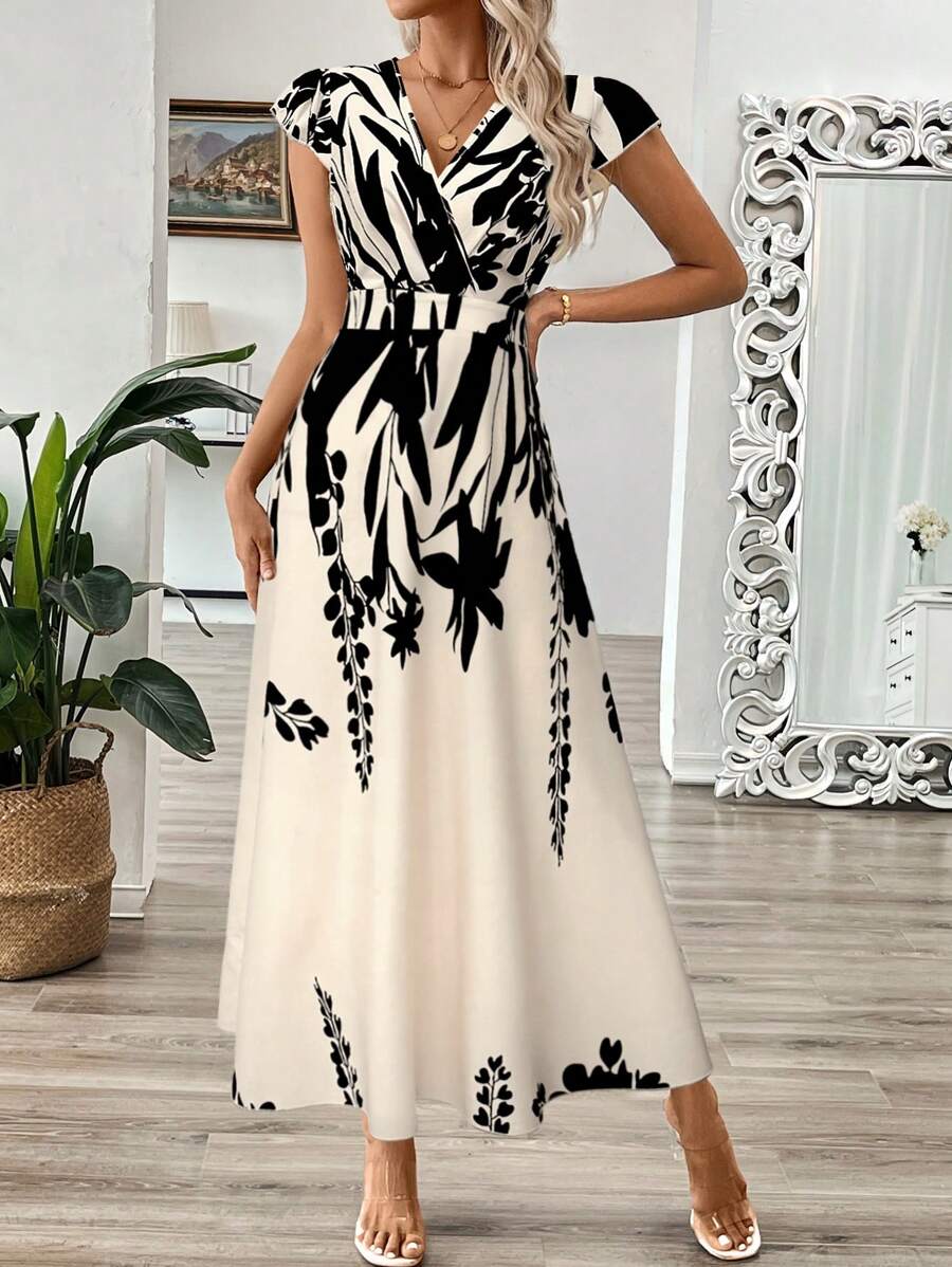 EMERY ROSE Vestido longo de verão feminino com decote em V e estampa floral com cintura evasê e maxi roupa feminina