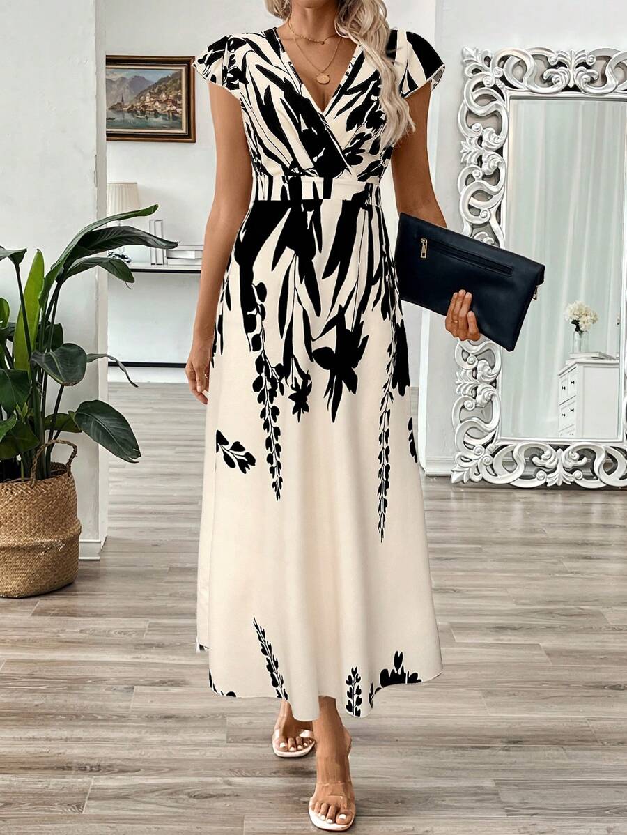 EMERY ROSE Vestido longo de verão feminino com decote em V e estampa floral com cintura evasê e maxi roupa feminina