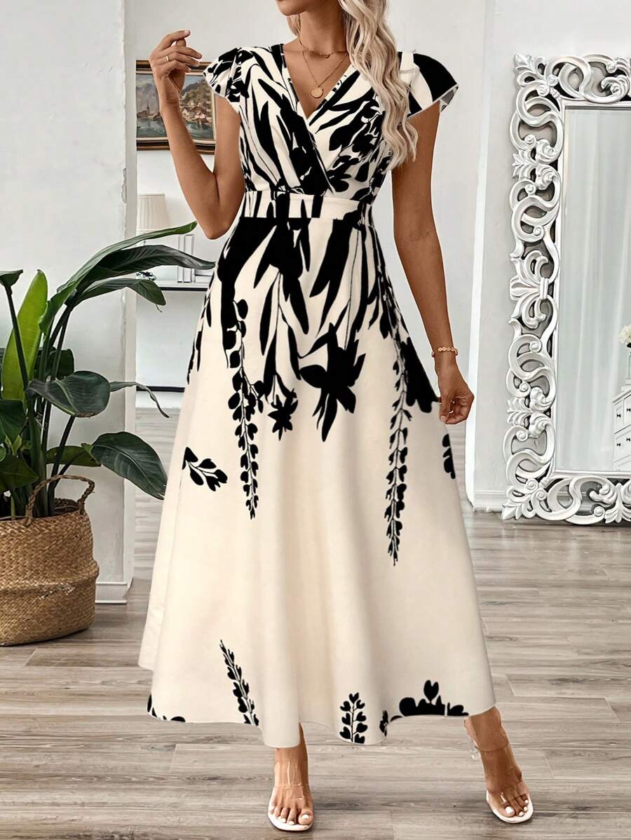EMERY ROSE Vestido longo de verão feminino com decote em V e estampa floral com cintura evasê e maxi roupa feminina