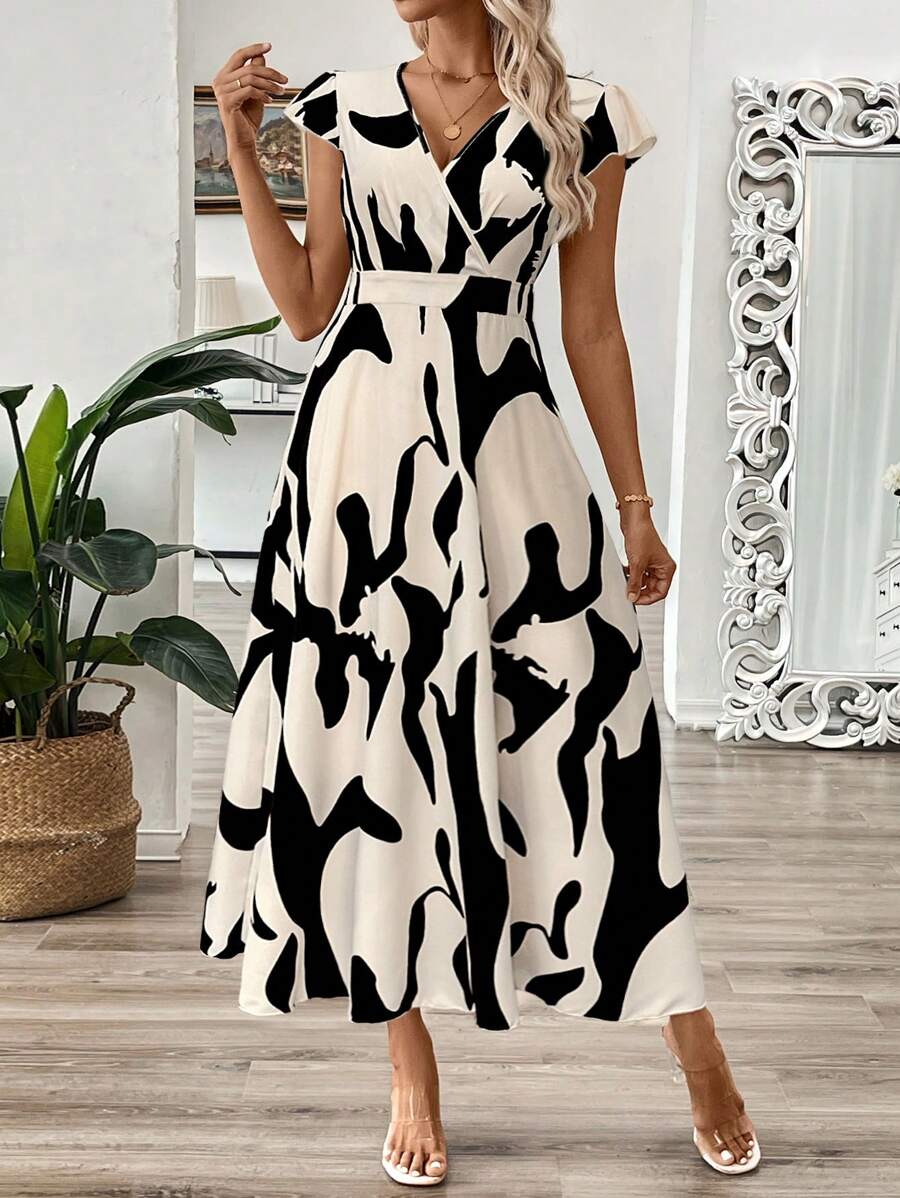 EMERY ROSE Vestido longo de verão feminino com decote em V e estampa floral com cintura evasê e maxi roupa feminina