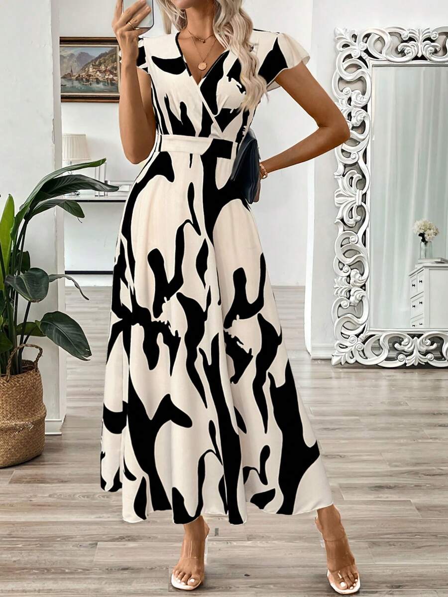 EMERY ROSE Vestido longo de verão feminino com decote em V e estampa floral com cintura evasê e maxi roupa feminina