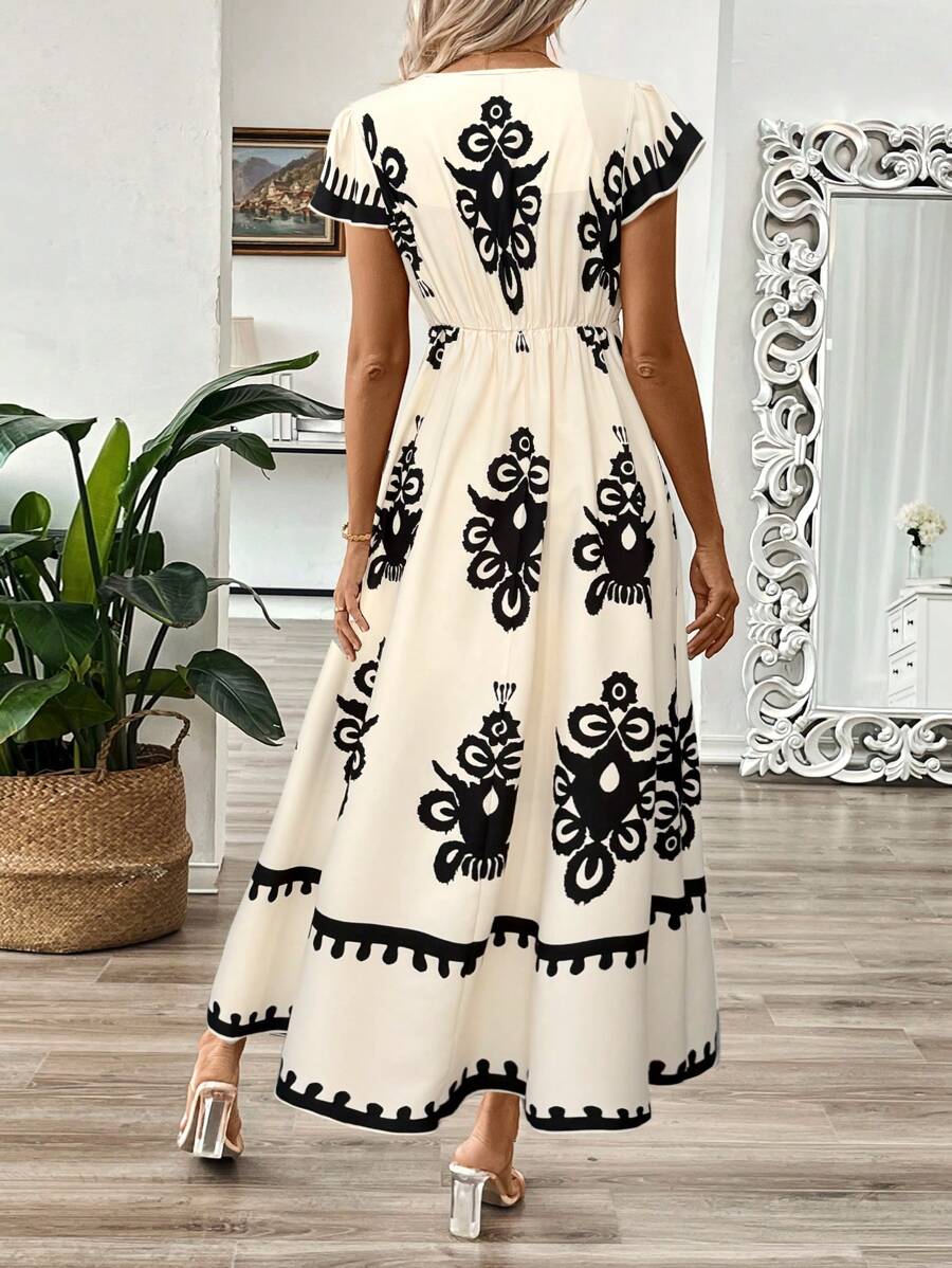 EMERY ROSE Vestido longo de verão feminino com decote em V e estampa floral com cintura evasê e maxi roupa feminina