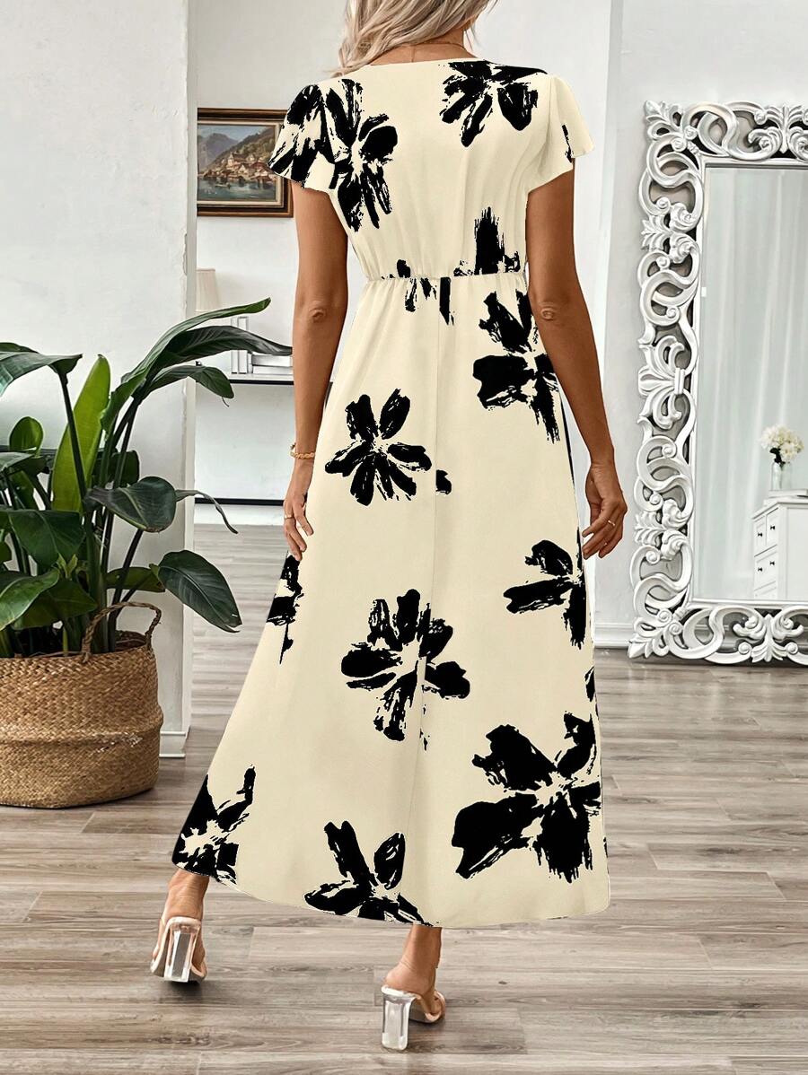 EMERY ROSE Vestido longo de verão feminino com decote em V e estampa floral com cintura evasê e maxi roupa feminina