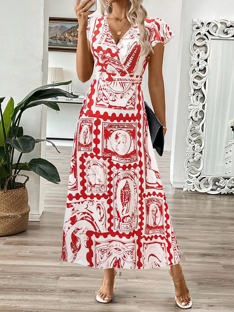 EMERY ROSE Vestido longo de verão feminino com decote em V e estampa floral com cintura evasê e maxi roupa feminina