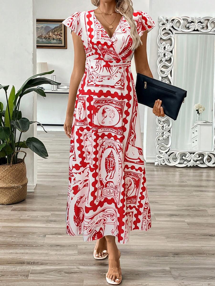EMERY ROSE Vestido longo de verão feminino com decote em V e estampa floral com cintura evasê e maxi roupa feminina