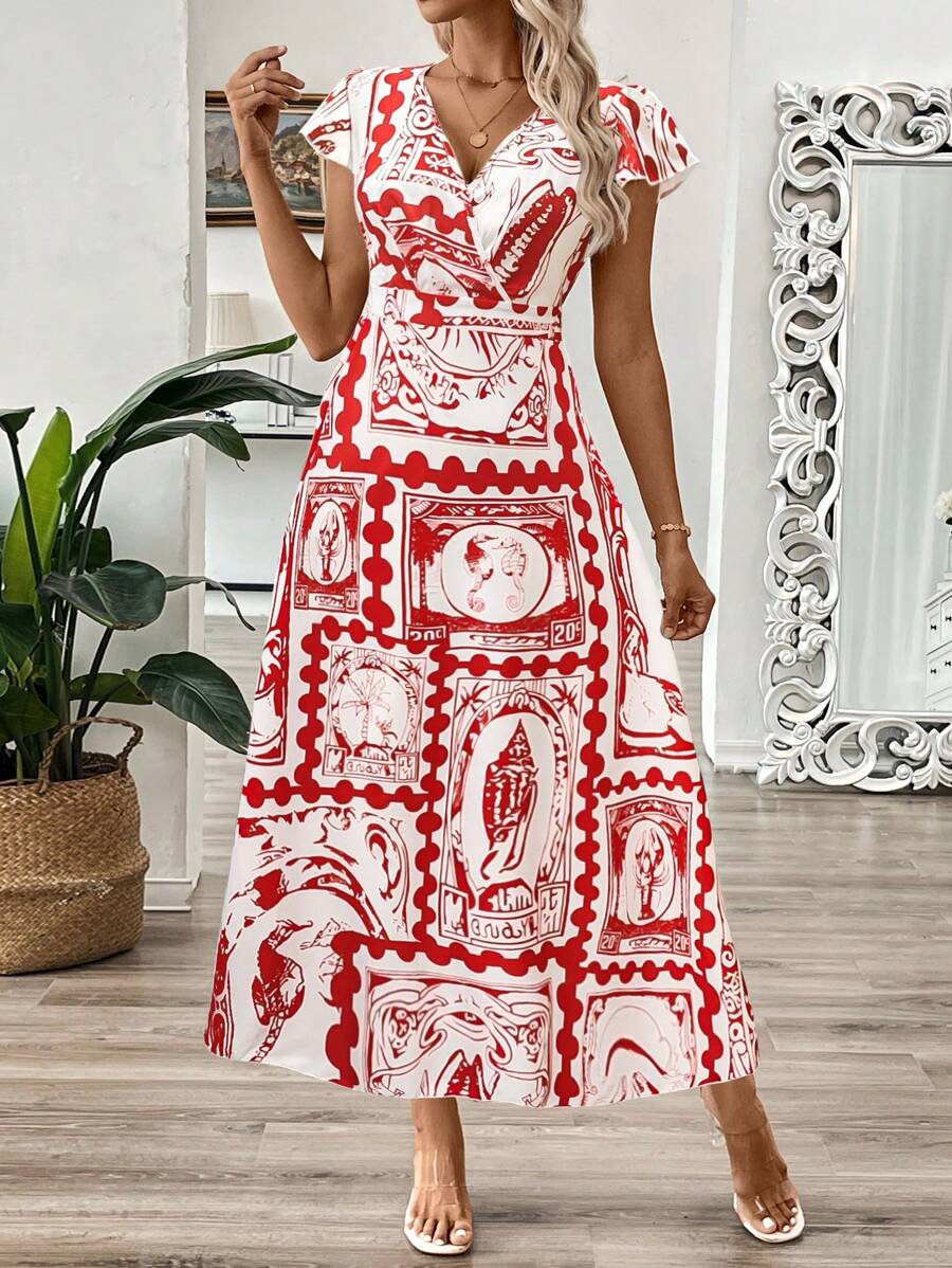 EMERY ROSE Vestido longo de verão feminino com decote em V e estampa floral com cintura evasê e maxi roupa feminina