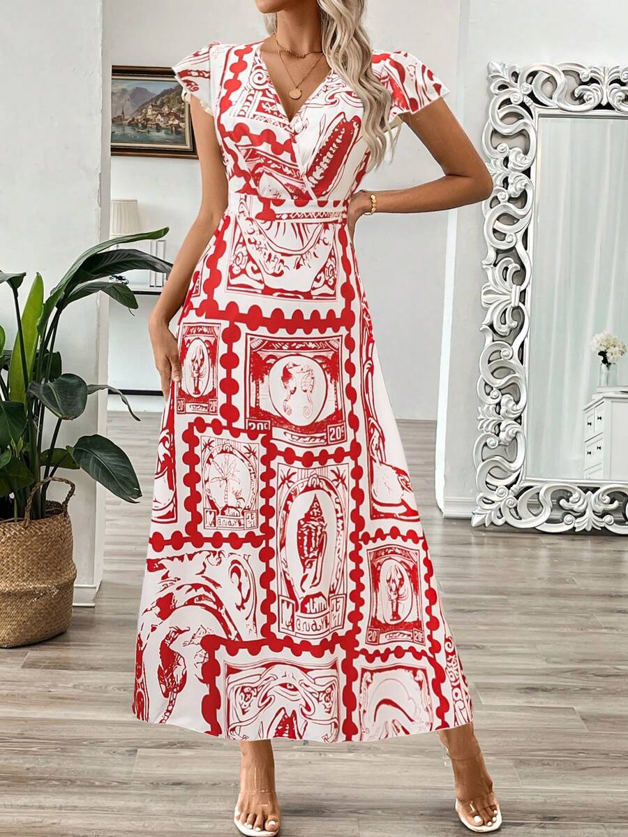 EMERY ROSE Vestido longo de verão feminino com decote em V e estampa floral com cintura evasê e maxi roupa feminina
