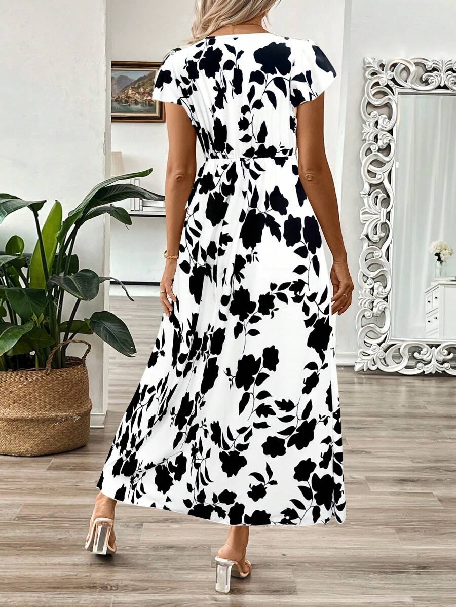 EMERY ROSE Vestido longo de verão feminino com decote em V e estampa floral com cintura evasê e maxi roupa feminina