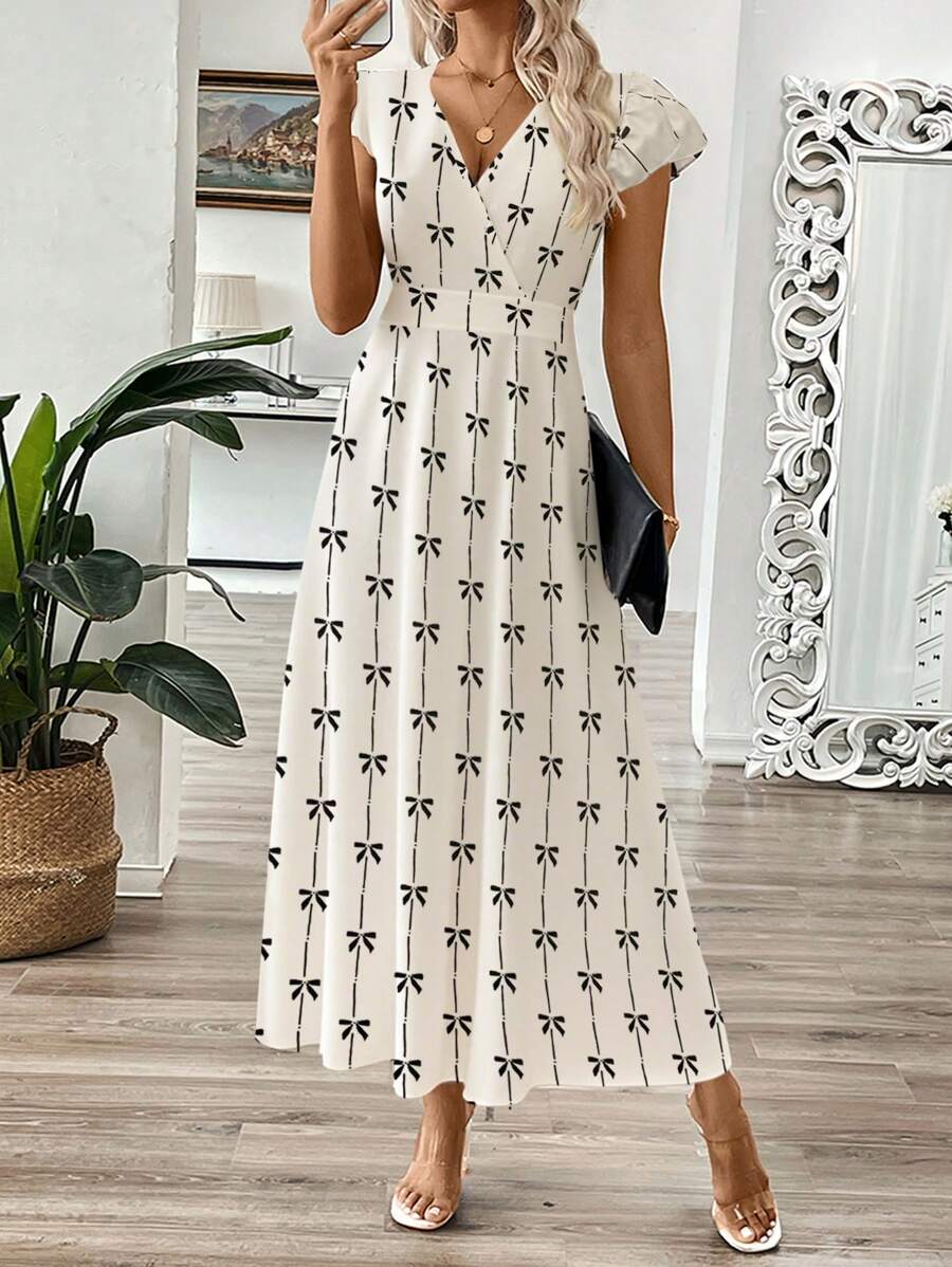 EMERY ROSE Vestido longo de verão feminino com decote em V e estampa floral com cintura evasê e maxi roupa feminina