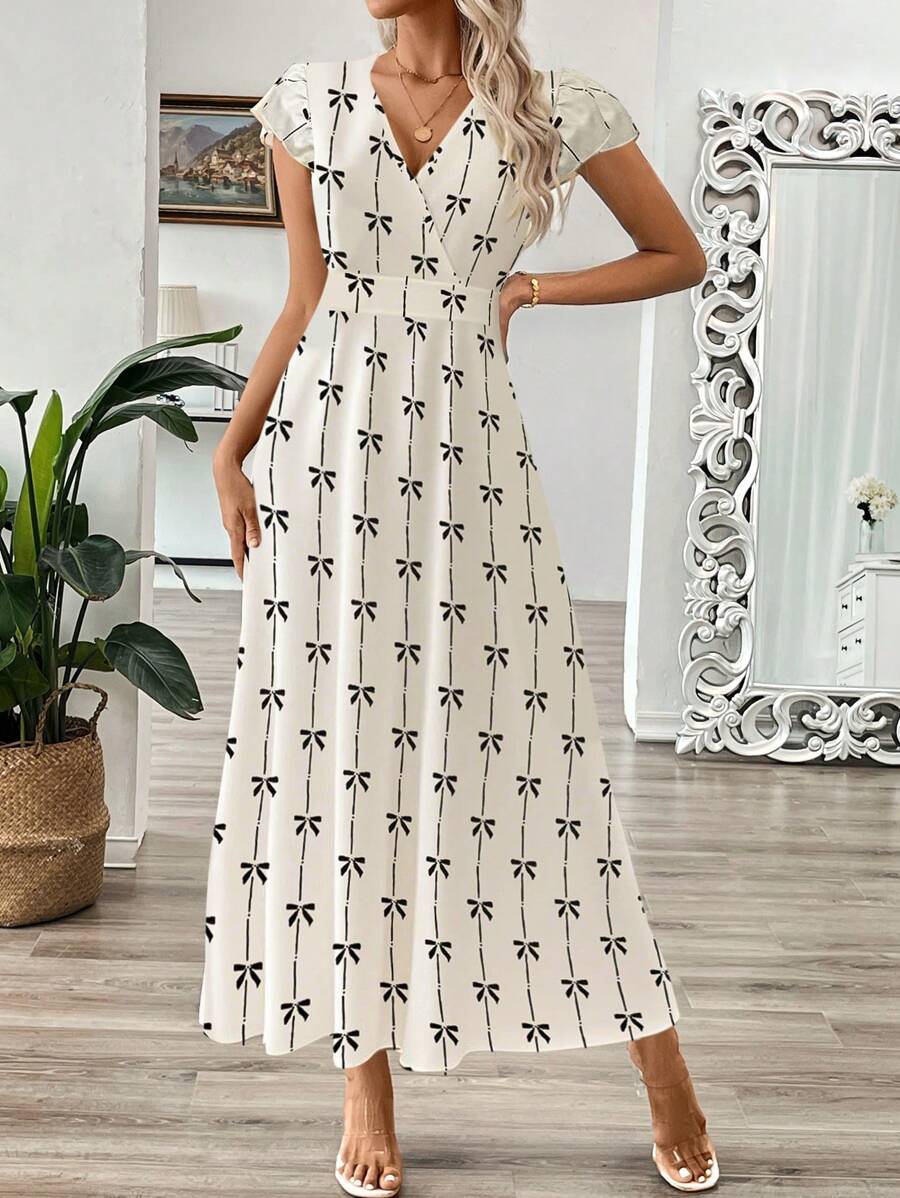 EMERY ROSE Vestido longo de verão feminino com decote em V e estampa floral com cintura evasê e maxi roupa feminina