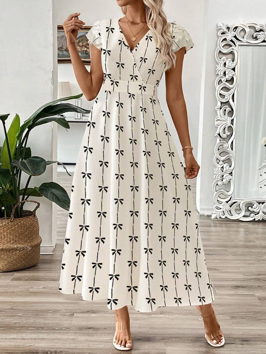 EMERY ROSE Vestido longo de verão feminino com decote em V e estampa floral com cintura evasê e maxi roupa feminina