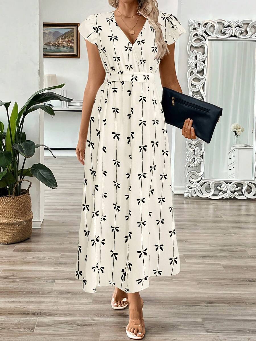 EMERY ROSE Vestido longo de verão feminino com decote em V e estampa floral com cintura evasê e maxi roupa feminina