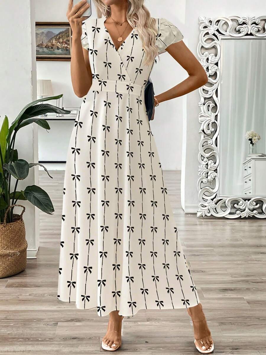 EMERY ROSE Vestido longo de verão feminino com decote em V e estampa floral com cintura evasê e maxi roupa feminina