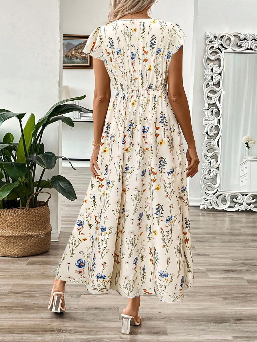 EMERY ROSE Vestido longo de verão feminino com decote em V e estampa floral com cintura evasê e maxi roupa feminina