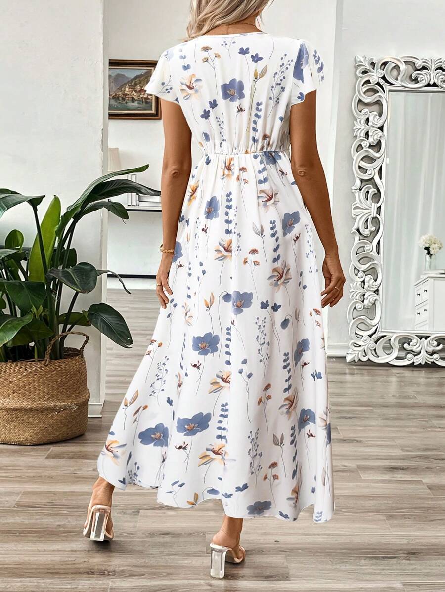 EMERY ROSE Vestido longo de verão feminino com decote em V e estampa floral com cintura evasê e maxi roupa feminina